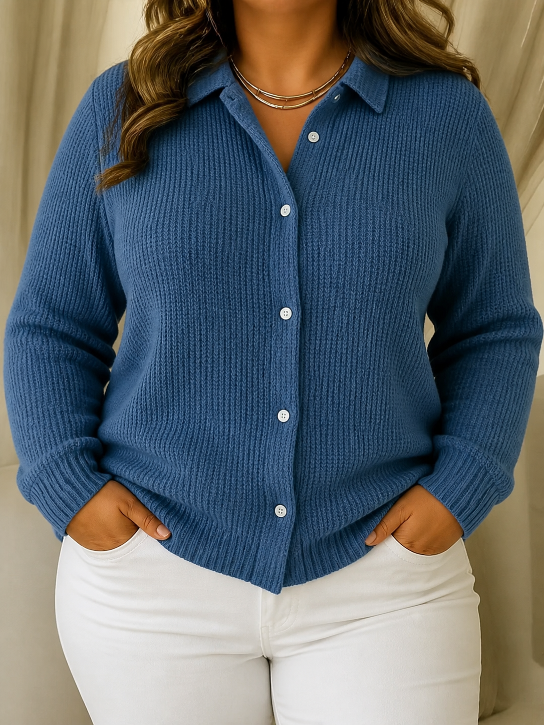 Katrina | Textured Knit Button Cardigan - Plus size model