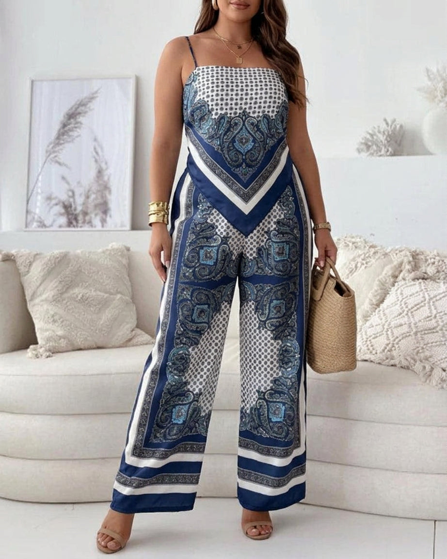 Helen | Vacation Ready Stylish Lace-Up Vest & Pants Two-Piece Set Dress - Plus size model