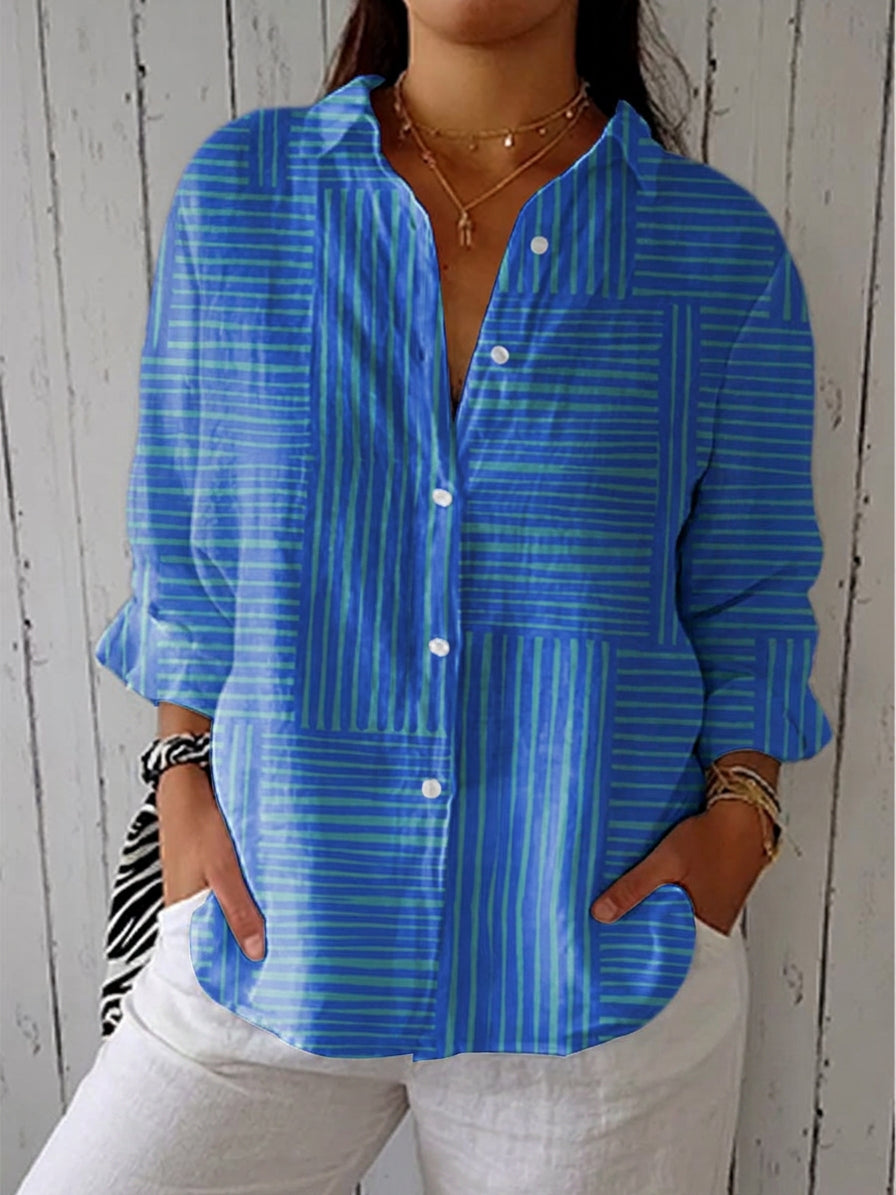 Alison - Blue Striped Blouse - Plus size model