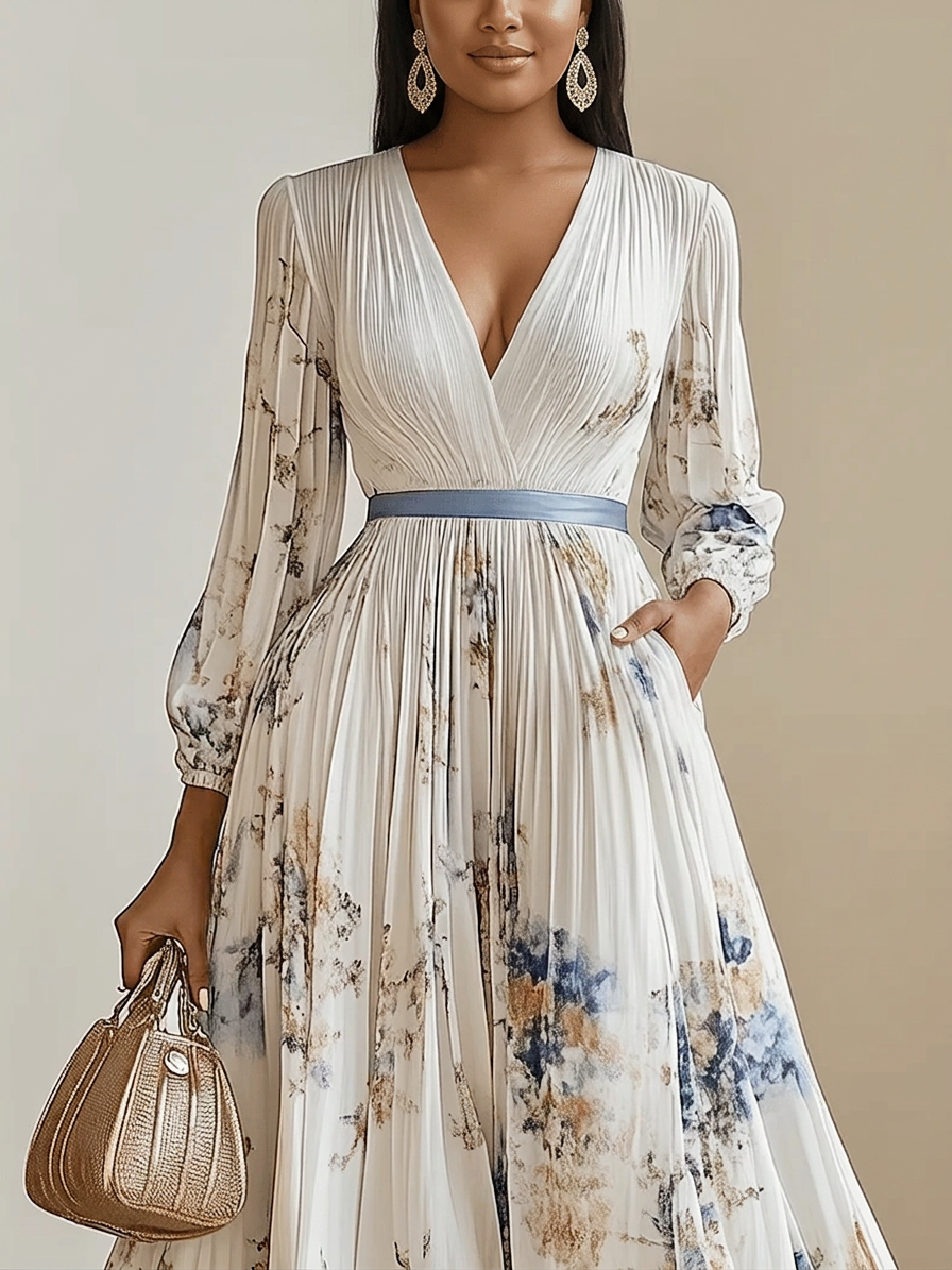 Amalia | White Floral Chiffon Balloon Sleeve Maxi Dress - Plus size model