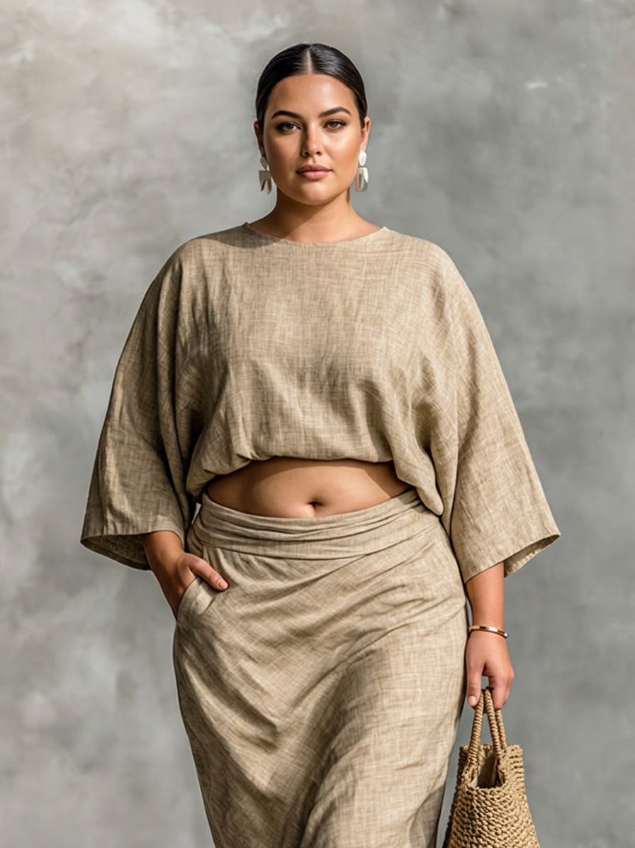 Leah - Linen Co-ord Set Elegant With Long Skirt - Plus size model