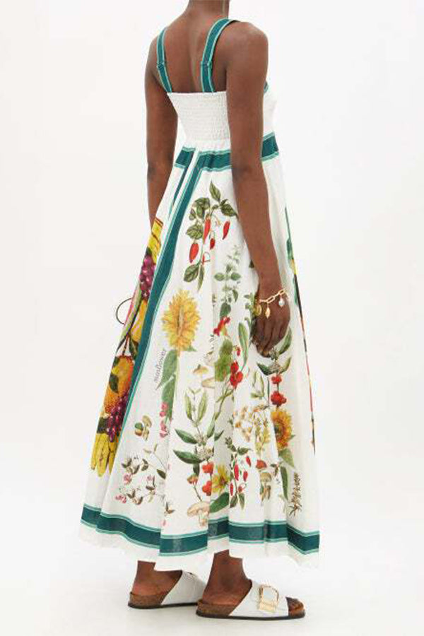 Tiffany - ITALIAN COASTLINE FRUIT FLORAL PRINT BACK SMOCKED MAXI DRESS