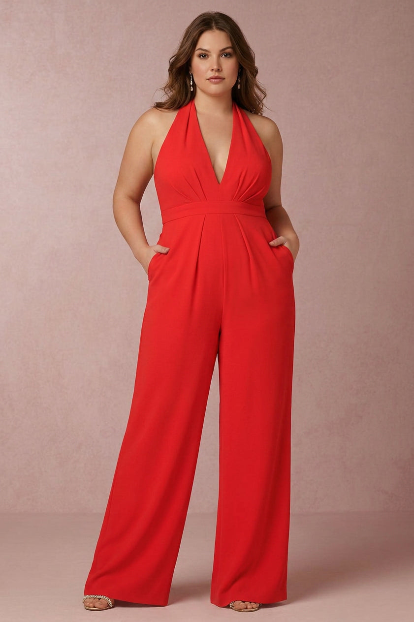 Collins - Sexy Sleeveless Halter Jumpsuit - Plus size model