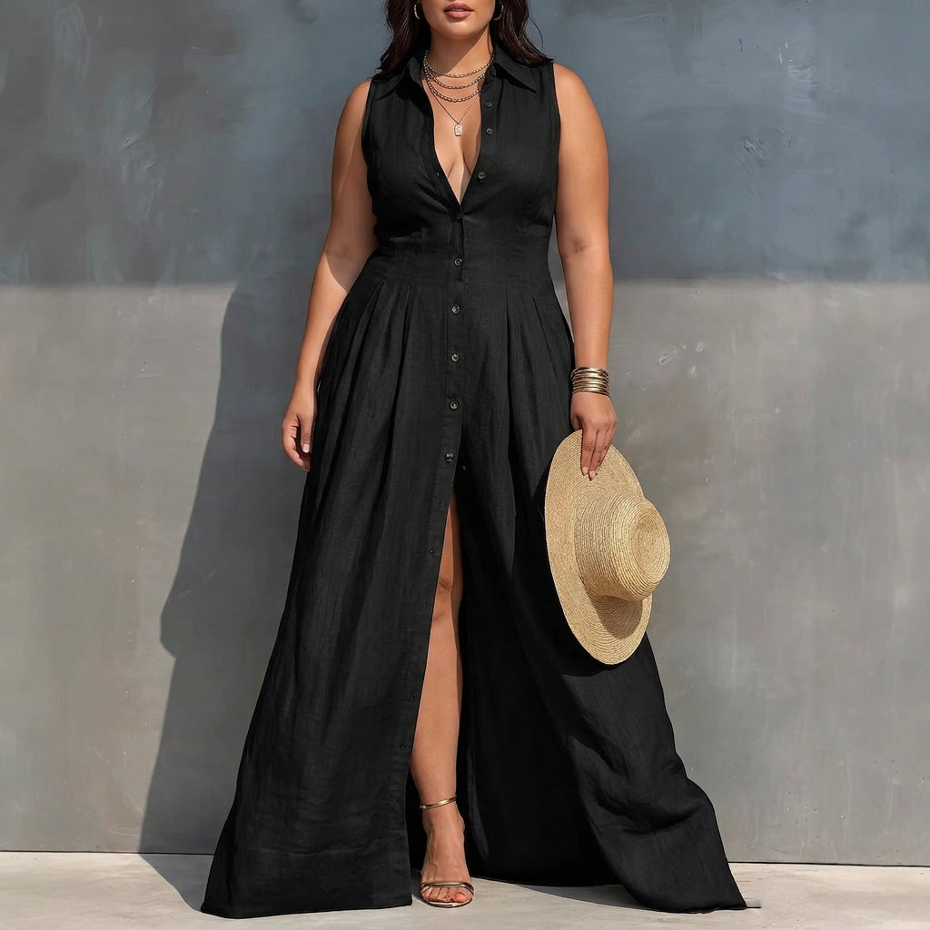 Eleanor High-Waisted Maxi Dress: Effortless Everyday Elegance - Plus size model