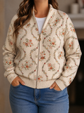 Janet | Romantic Floral Zip Cardigan - Plus size model