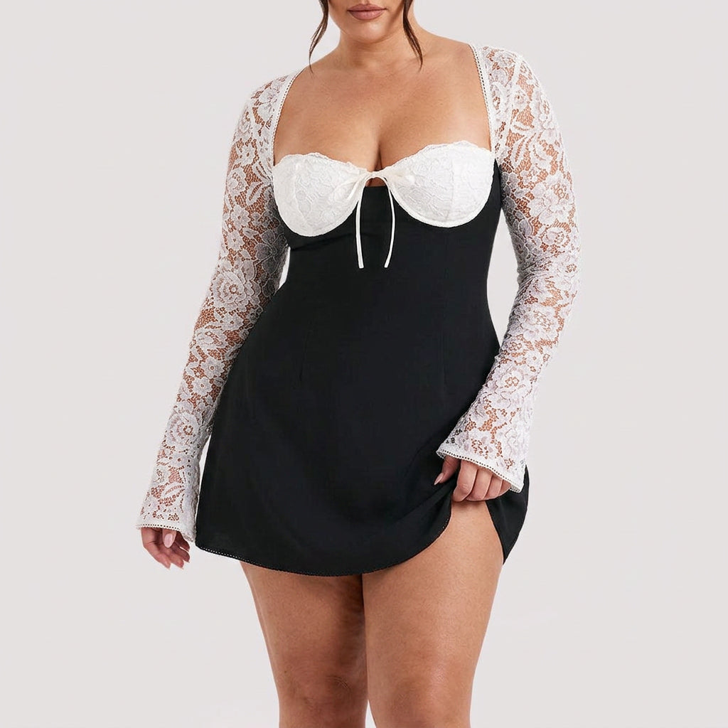 Mira | Lace Sleeve Sweetheart Mini Dress - Plus size model
