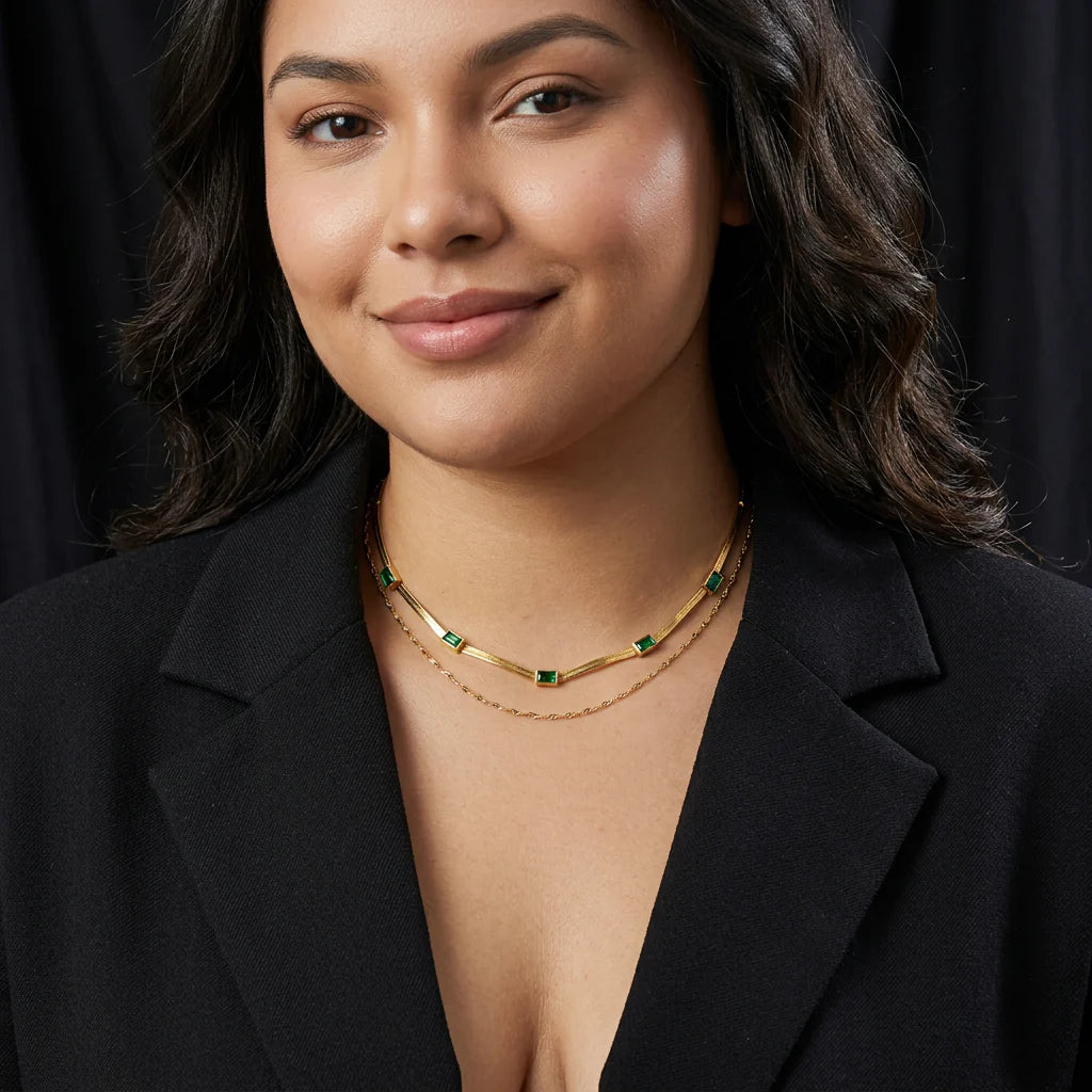 Sorella Gem Double-Layer Retro Necklace | Gold - Plus size model