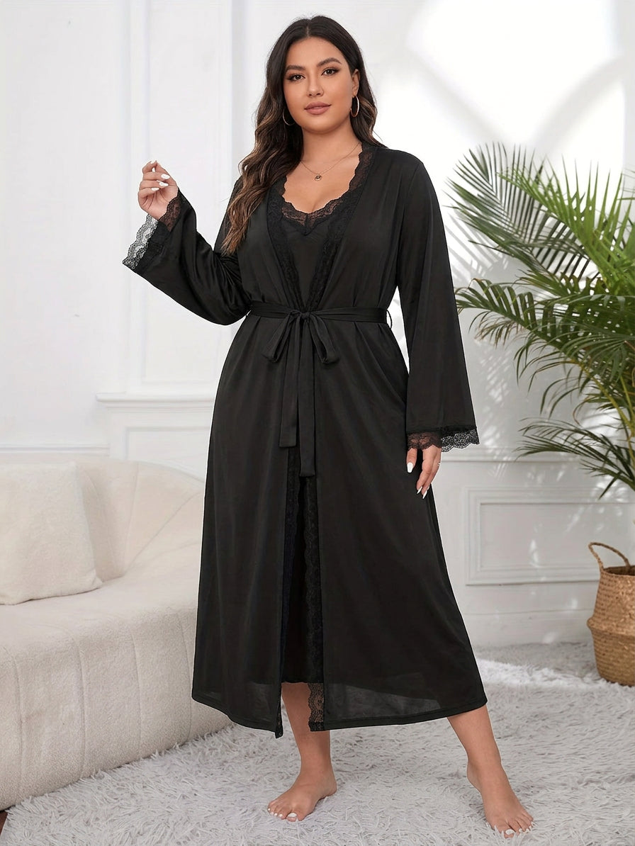 Grace | Elegant Lace Robe Set - Plus size model