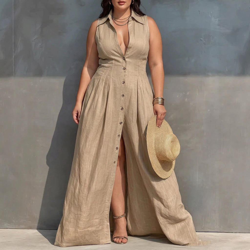 Eleanor High-Waisted Maxi Dress: Effortless Everyday Elegance - Plus size model