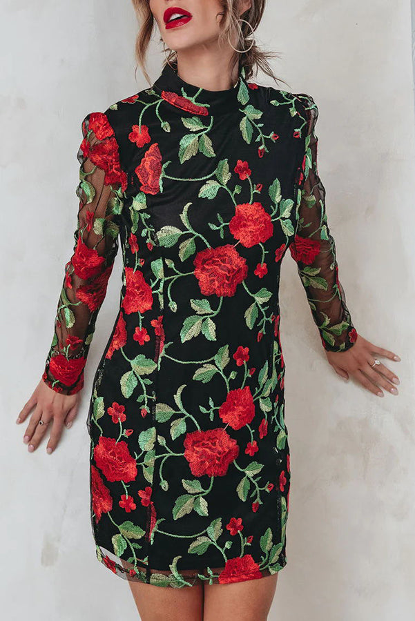 Erica - Hello Beautiful Embroidered Floral Mesh Mini Dress