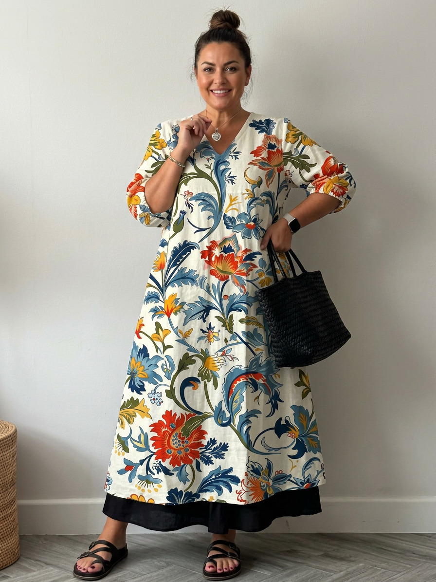 Elegant Dress with Tiana Print - Plus size model