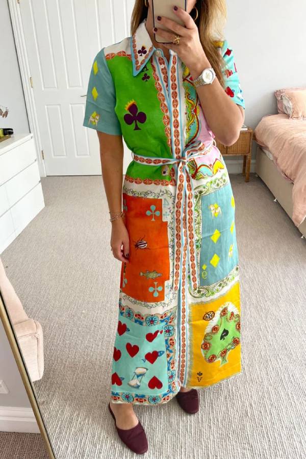 Courtney - Fashion Lapel Printed Shirt Dress