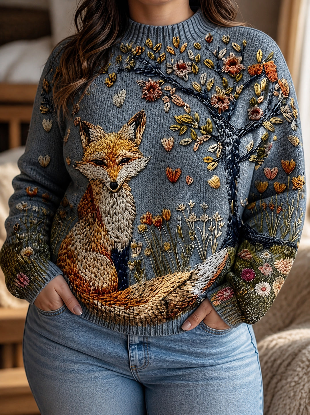 Fennimore | Embroidered Fox Turtleneck - Plus size model