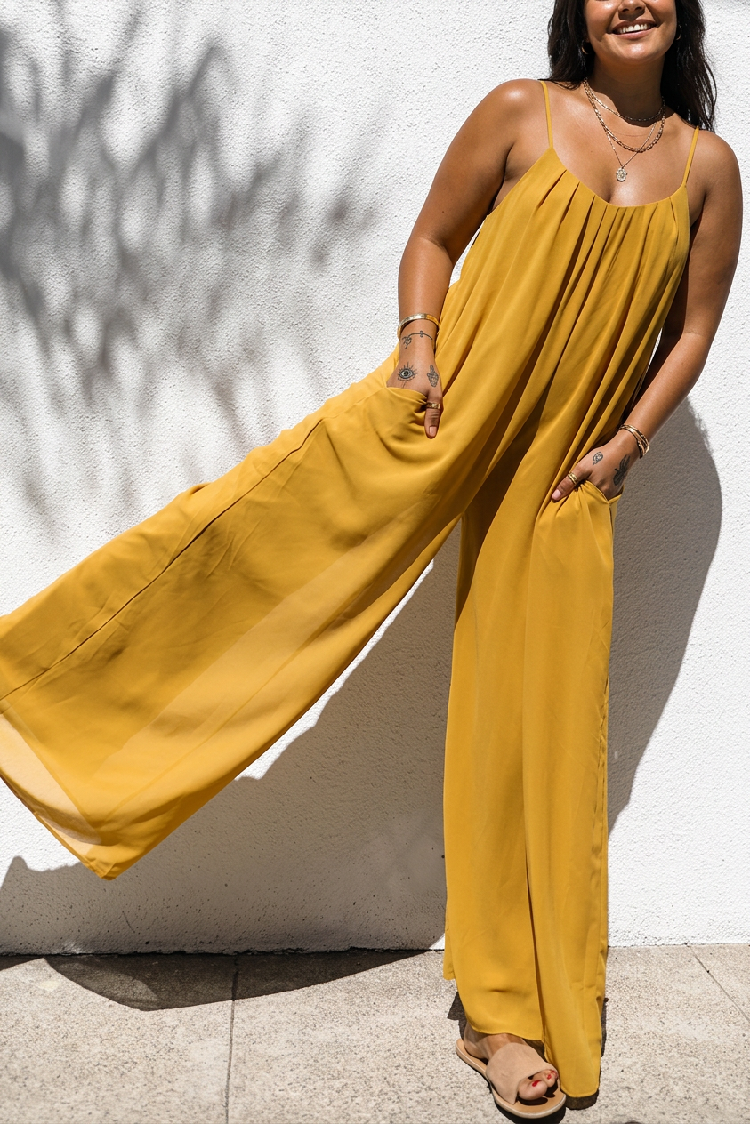 Lane - Classic Silhouette Pocketed Jumpsuit - Plus size model