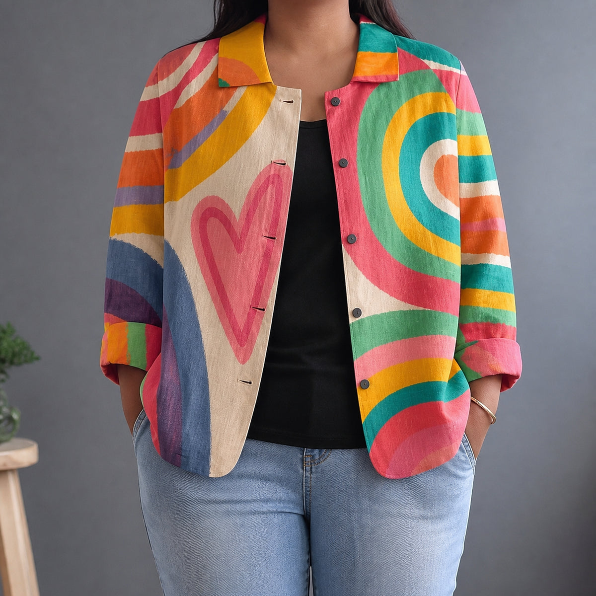 Pamela | Painterly Print Boxy Open Shirt - Plus size model