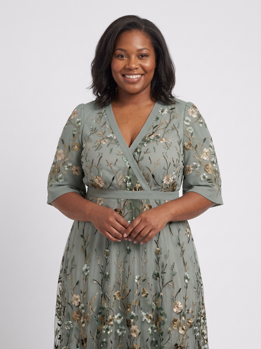 Evadne | Floral V Neck Short Sleeve Maxi Dress - Plus size model