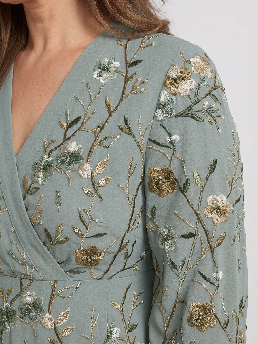 Stella & Grace™ | Floral V Neck Short Sleeve Maxi Dress - Plus size model