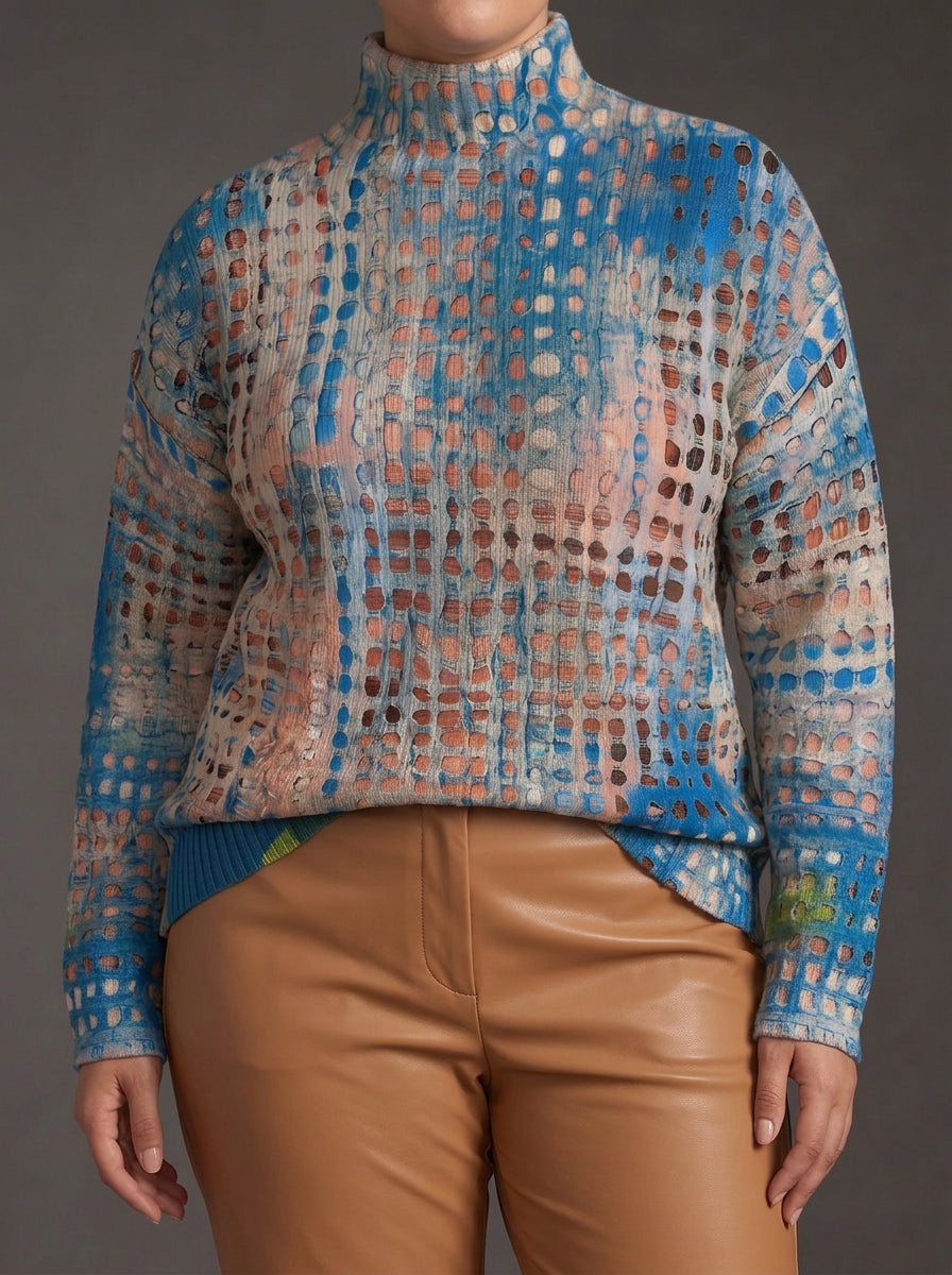 Havilah | Indigo Lattice Turtleneck - Plus size model