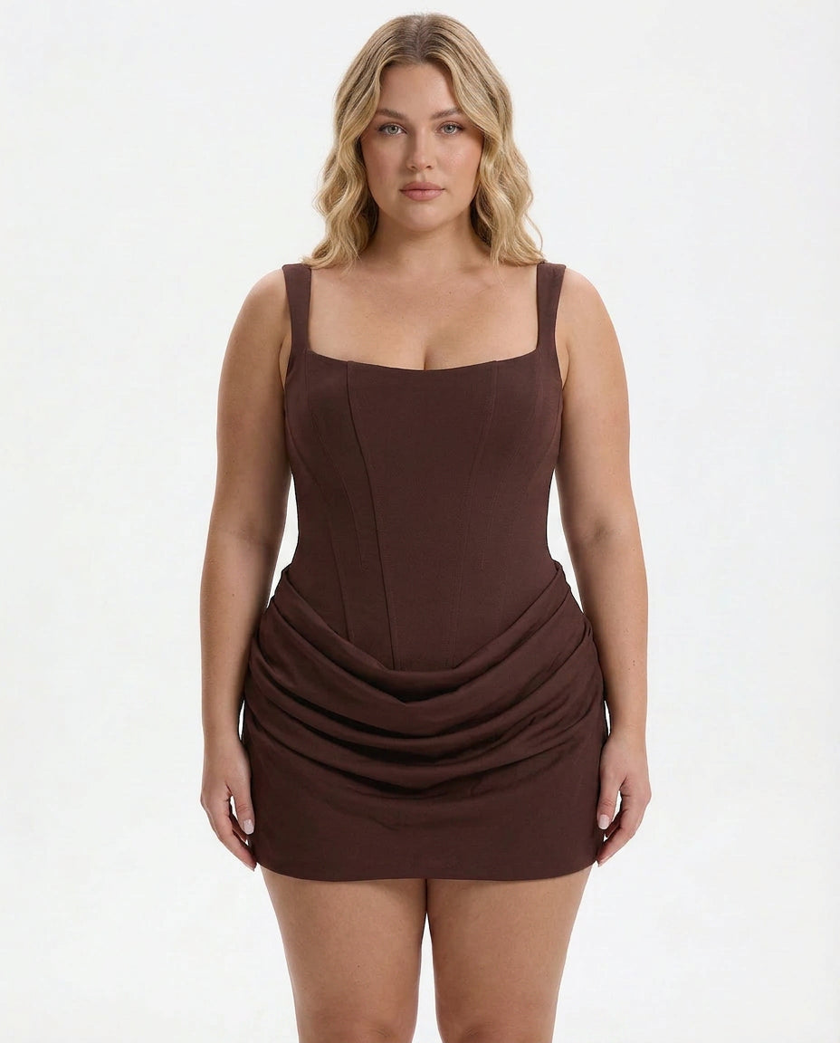 Ryzza - Draped Snatched Mini Dress - Plus size model
