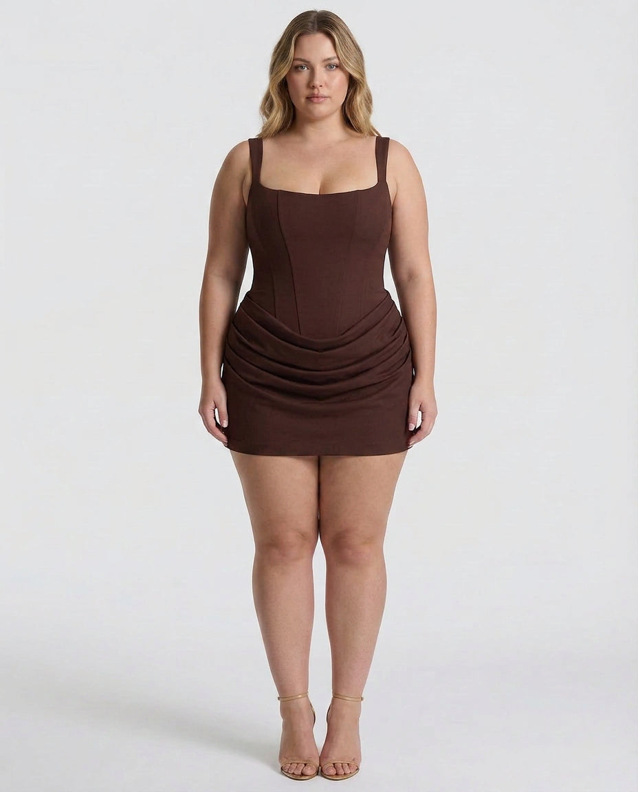 Ryzza - Draped Snatched Mini Dress - Plus size model