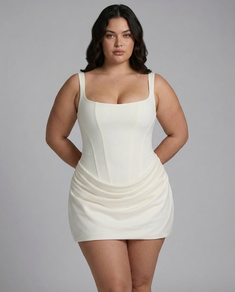 Ryzza - Draped Snatched Mini Dress - Plus size model