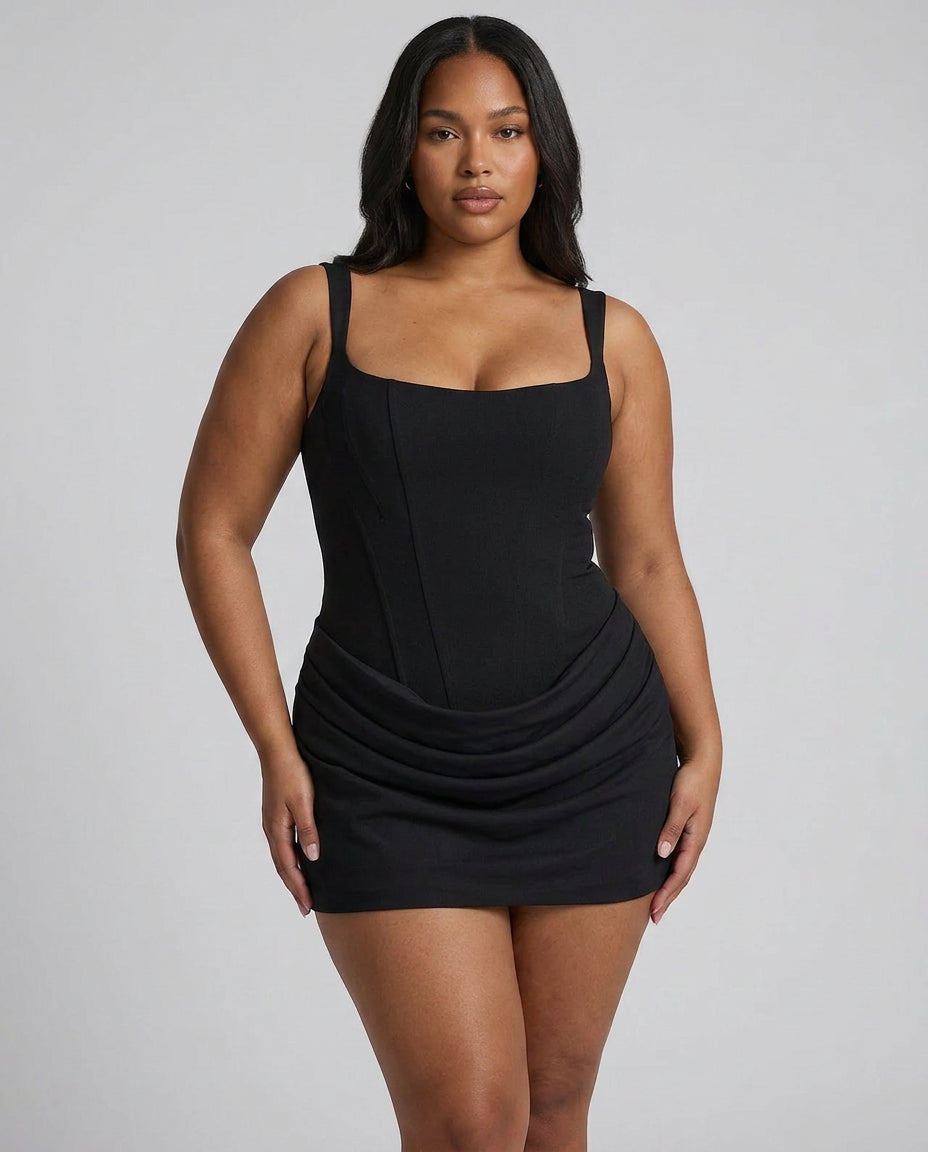 Ryzza - Draped Snatched Mini Dress - Plus size model