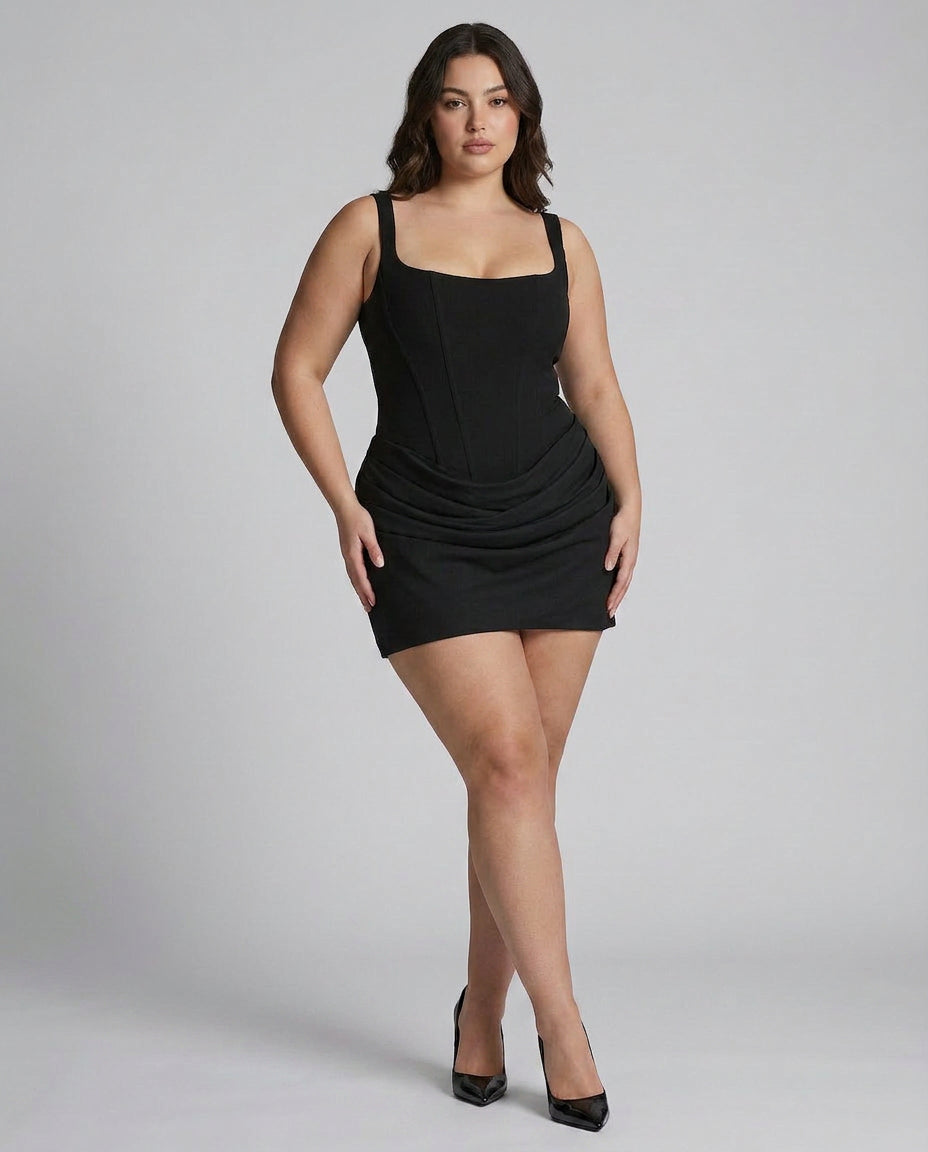 Ryzza - Draped Snatched Mini Dress - Plus size model
