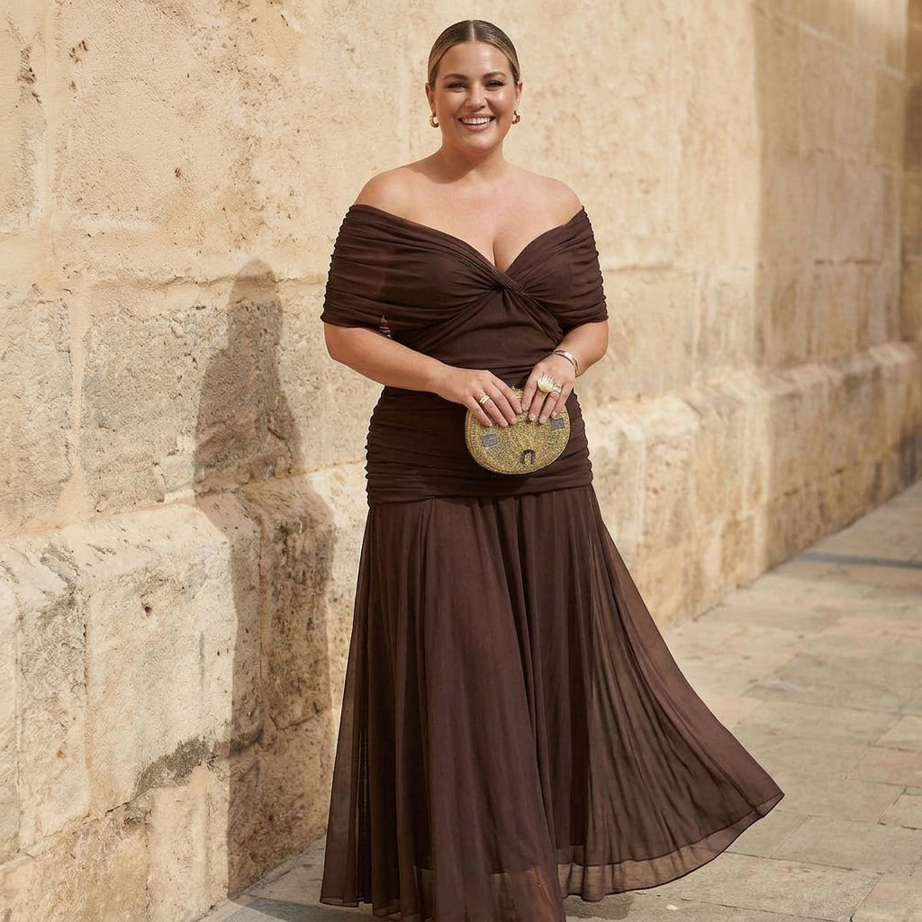 Reagan | Elegant Brown Dress - Plus size model