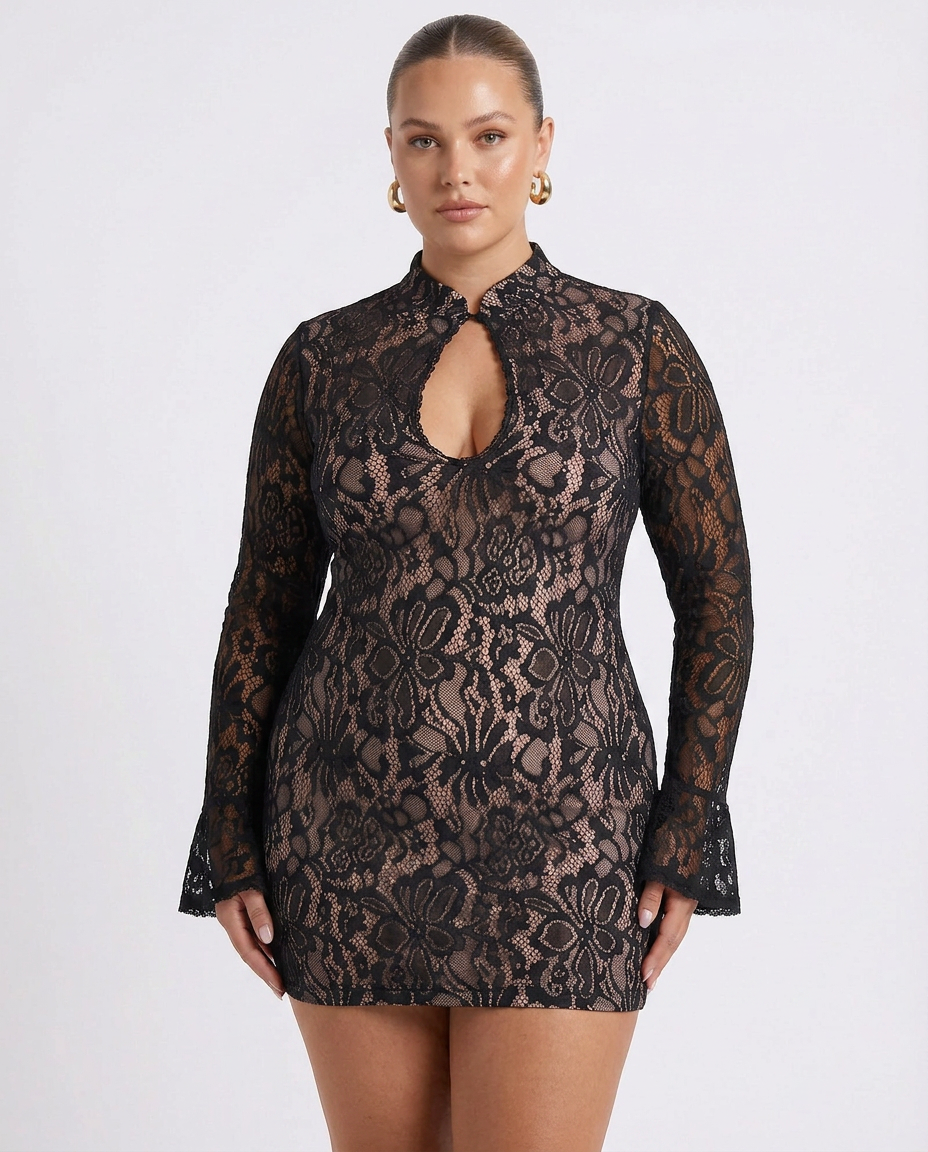 Selena - Lace Bodycon Mini Dress - Plus size model