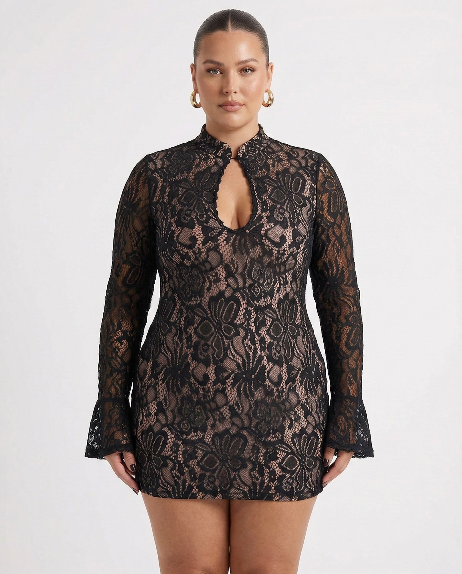Selena - Lace Bodycon Mini Dress - Plus size model