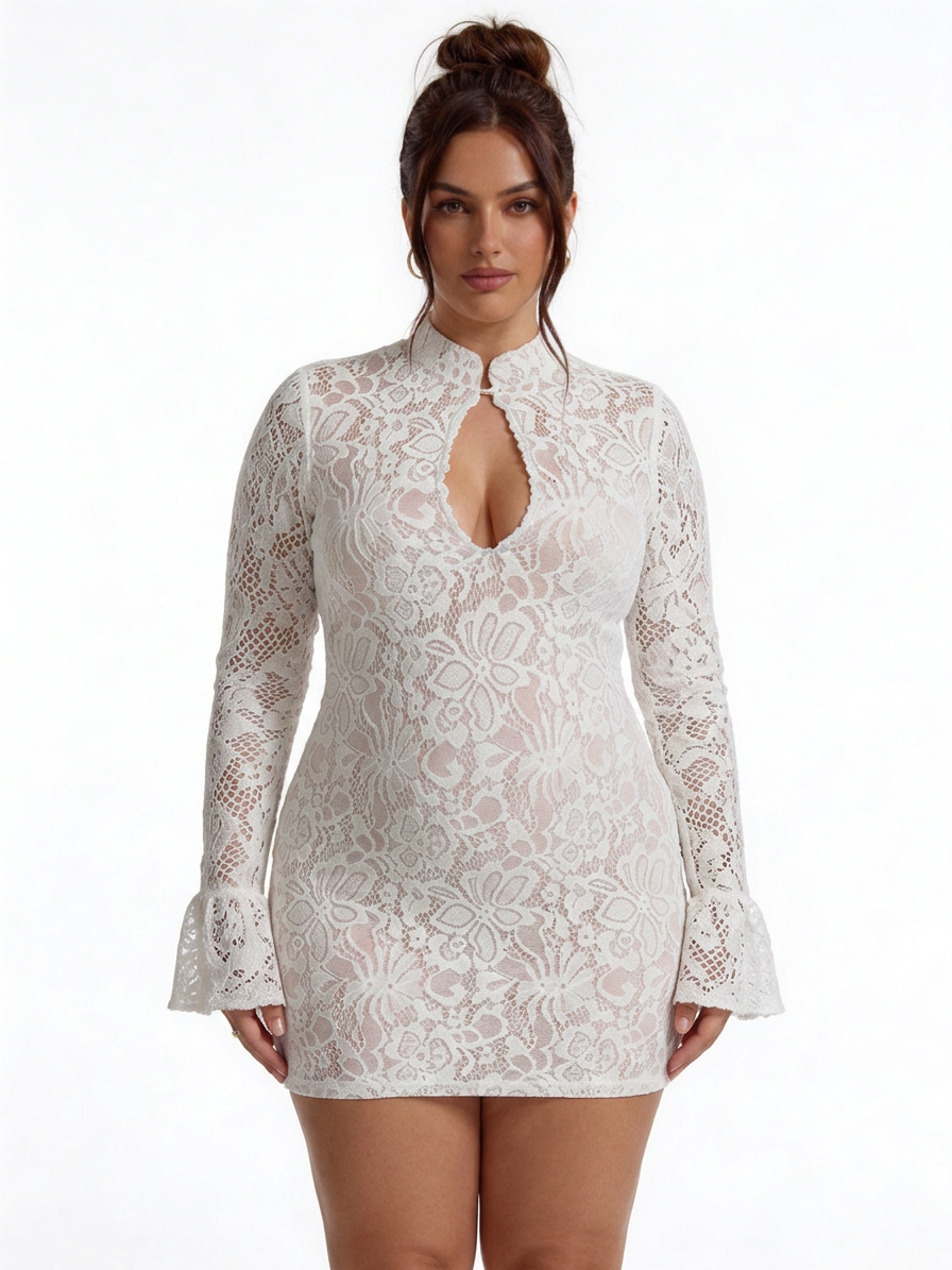 Selena - Lace Bodycon Mini Dress - Plus size model