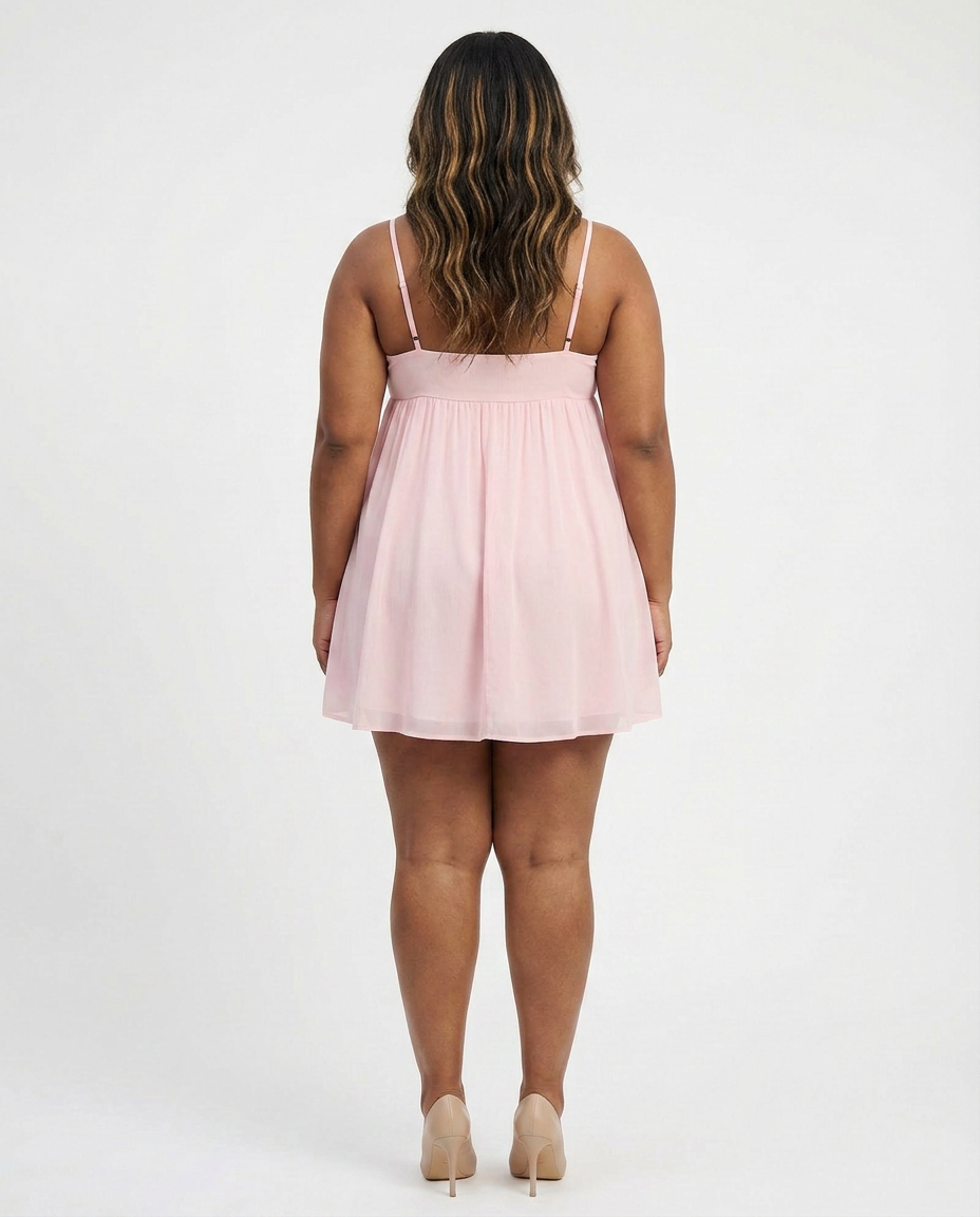 Rachel - Flowy Babydoll Mini Dress - Plus size model