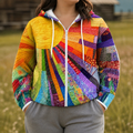 Dawnray | Sunburst Print Zip-Up Hooded Jacket - Plus size model