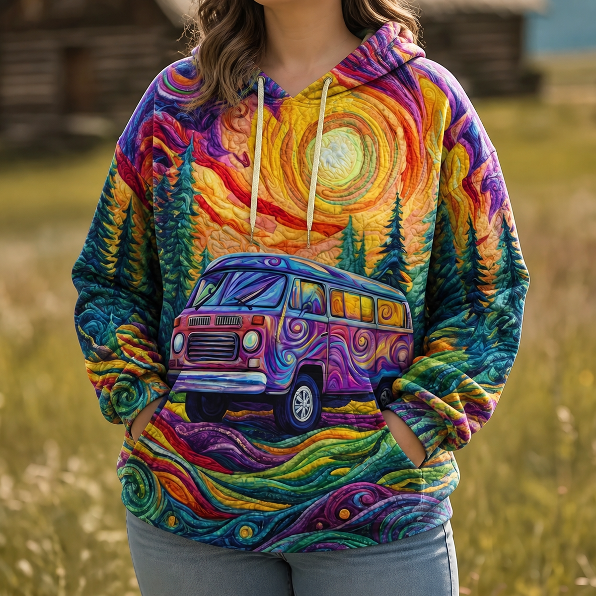 Azalea | Sunburst Print Hoodie - Plus size model