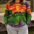 Paisley | Sunburst Landscape Print Relaxed-Fit Sweater - Plus size model