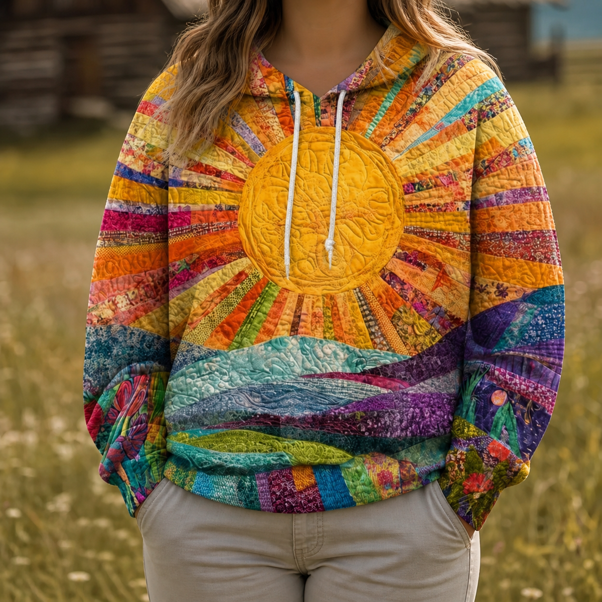 Dawnburst | Sunburst Print Hoodie - Plus size model