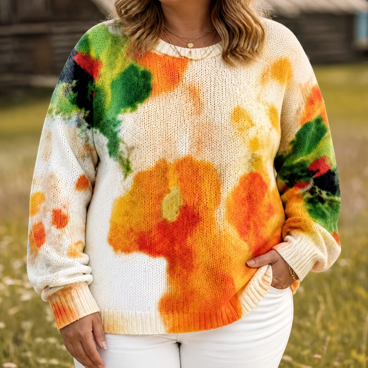 Elorinda | Tie-Dye Round-Neck Sweater - Plus size model