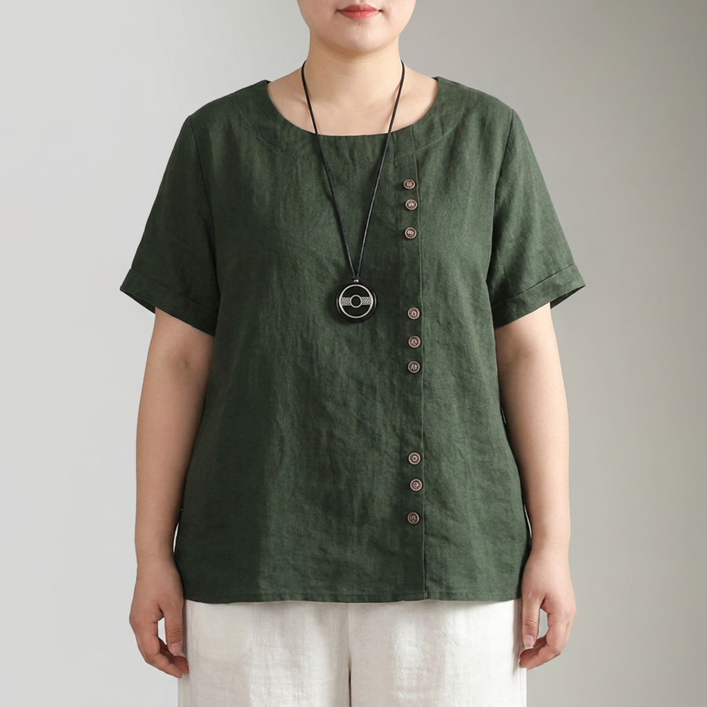 Joline round neck button-up T-shirt - Plus size model