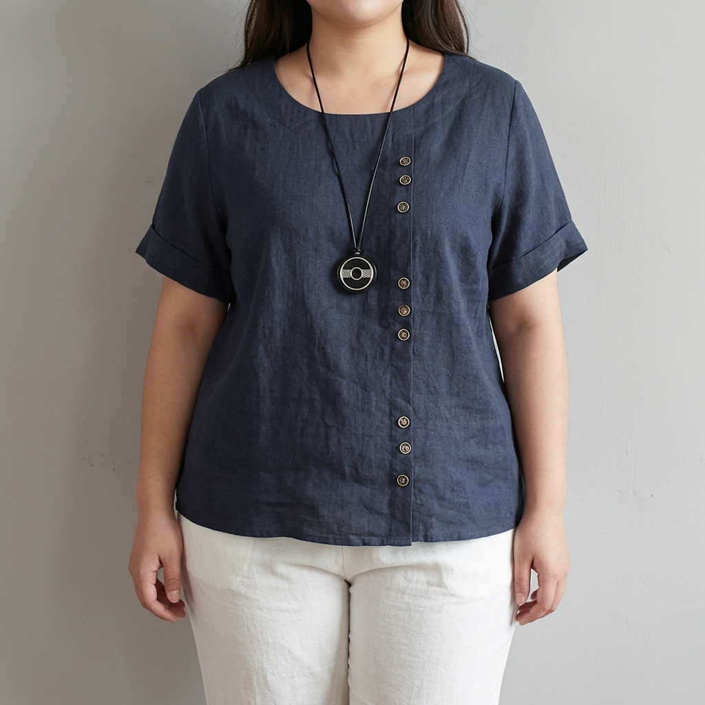 Joline round neck button-up T-shirt - Plus size model