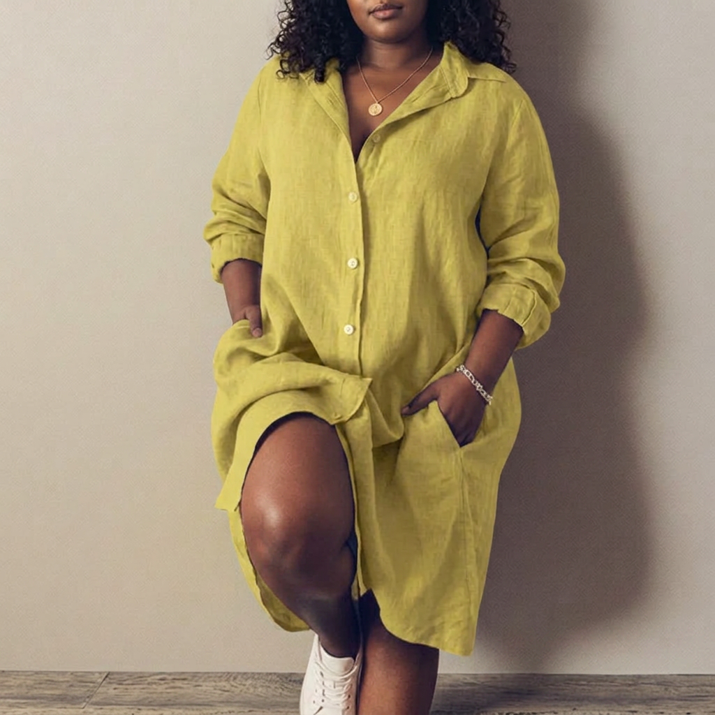 Nielle┃ midi dress in cotton and linen - Plus size model