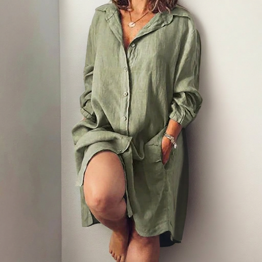 Nielle┃ midi dress in cotton and linen - Plus size model
