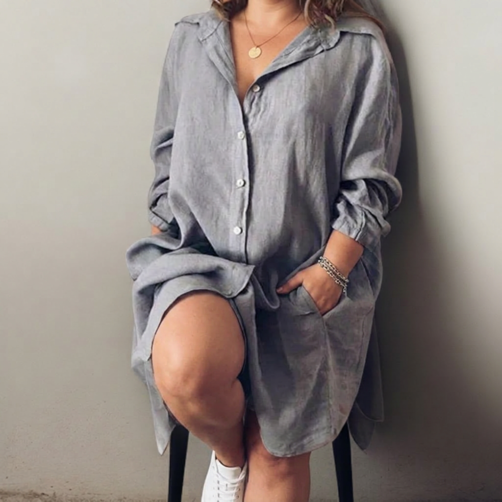 Nielle┃ midi dress in cotton and linen - Plus size model