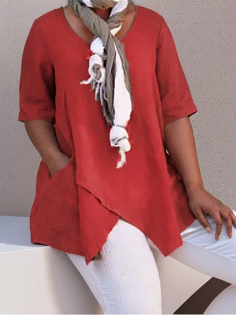 Maggie┃Casual A-Shape Wrap Tunic - Plus size model