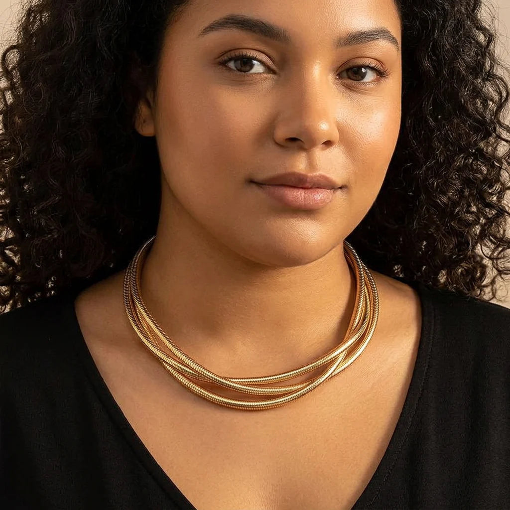 Three Layer Gold Necklace | Gold - Plus size model