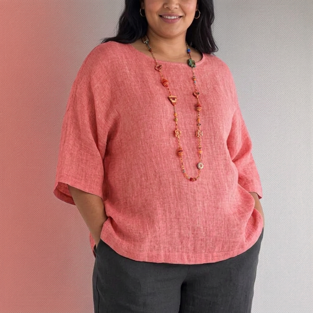 Marian | T-shirt with round neck and 3/4 sleeves - Plus size model