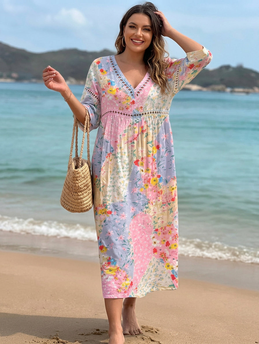 Lysiane™ — Flowing Floral Dress with Summer Charm - Plus size model