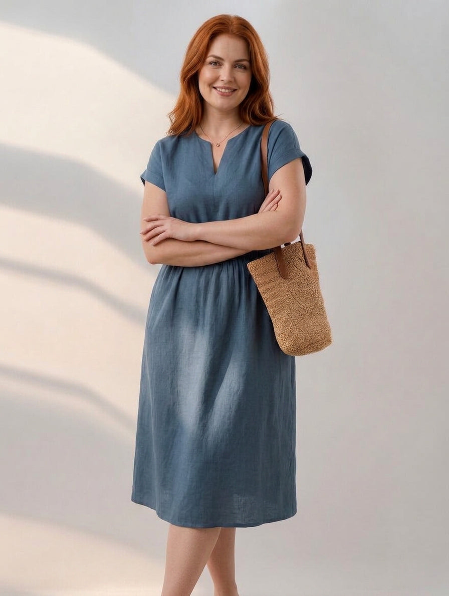 Lina — Fluid and Elegant Mixed Linen Dress - Plus size model