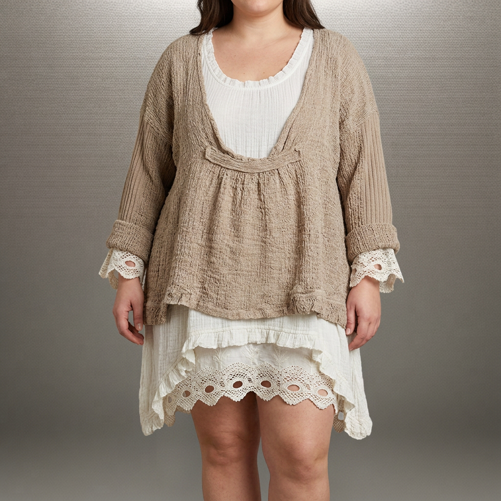 Willow┃Comfortable casual set with two long-sleeved shirts - Plus size model