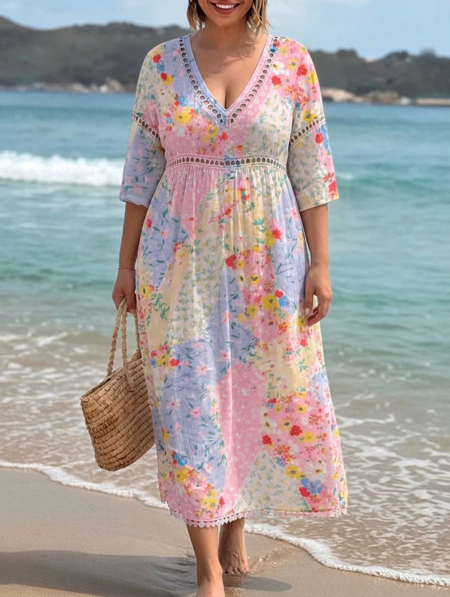 Lysiane™ — Flowing Floral Dress with Summer Charm - Plus size model