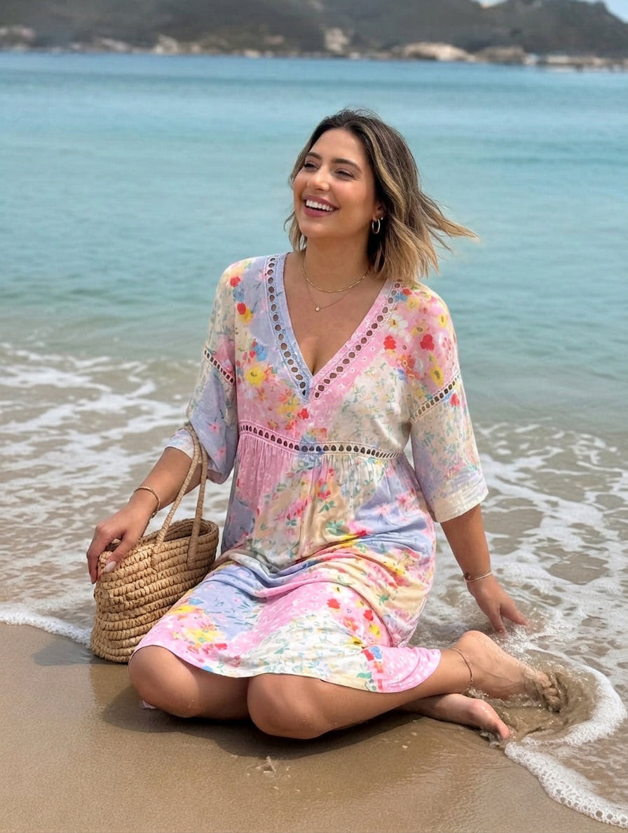 Lysiane™ — Flowing Floral Dress with Summer Charm - Plus size model